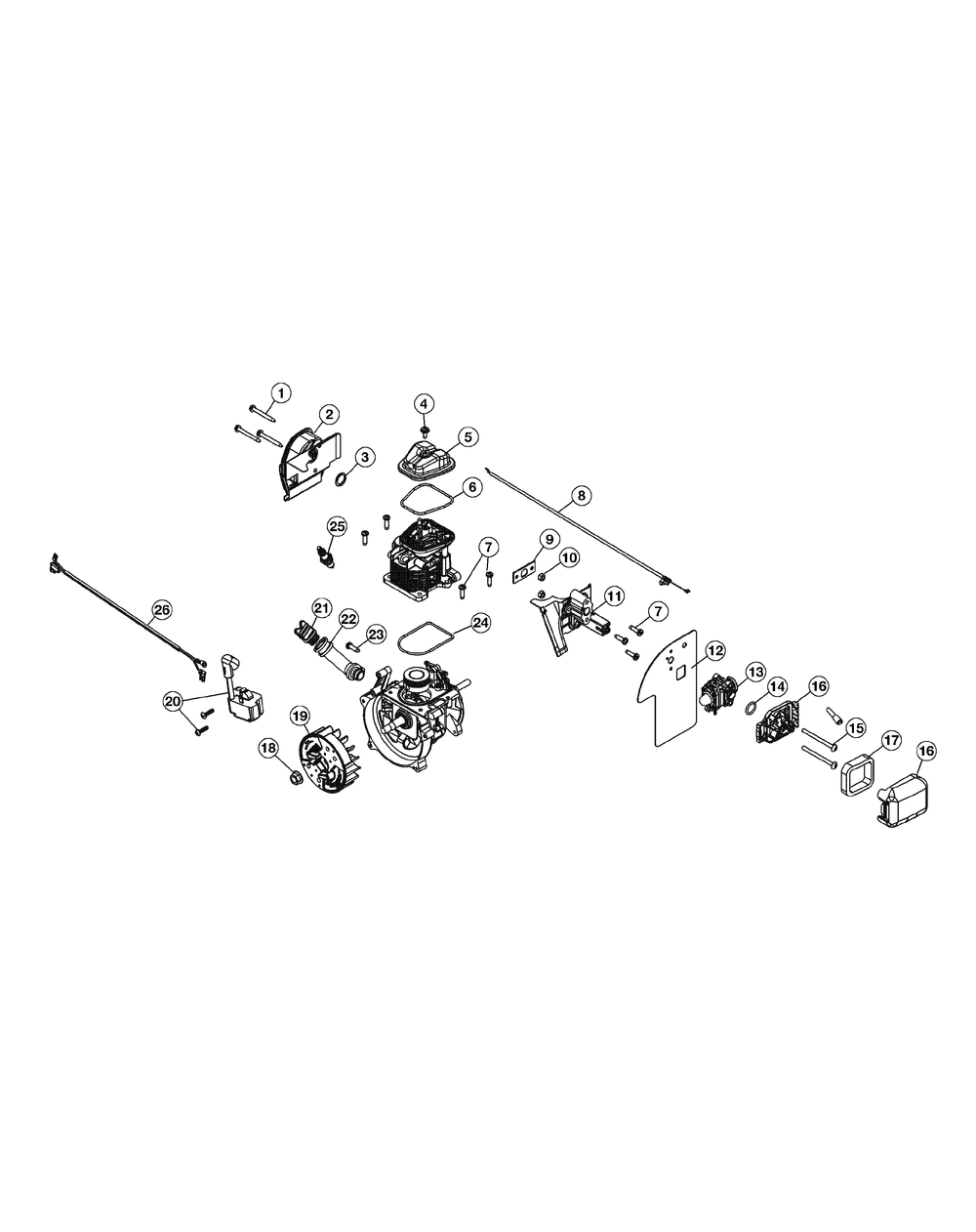 Engine Assembly Diagram and Parts List for HB425 41AS4SCG950 Cub Cadet Leaf Blower / Vacuum